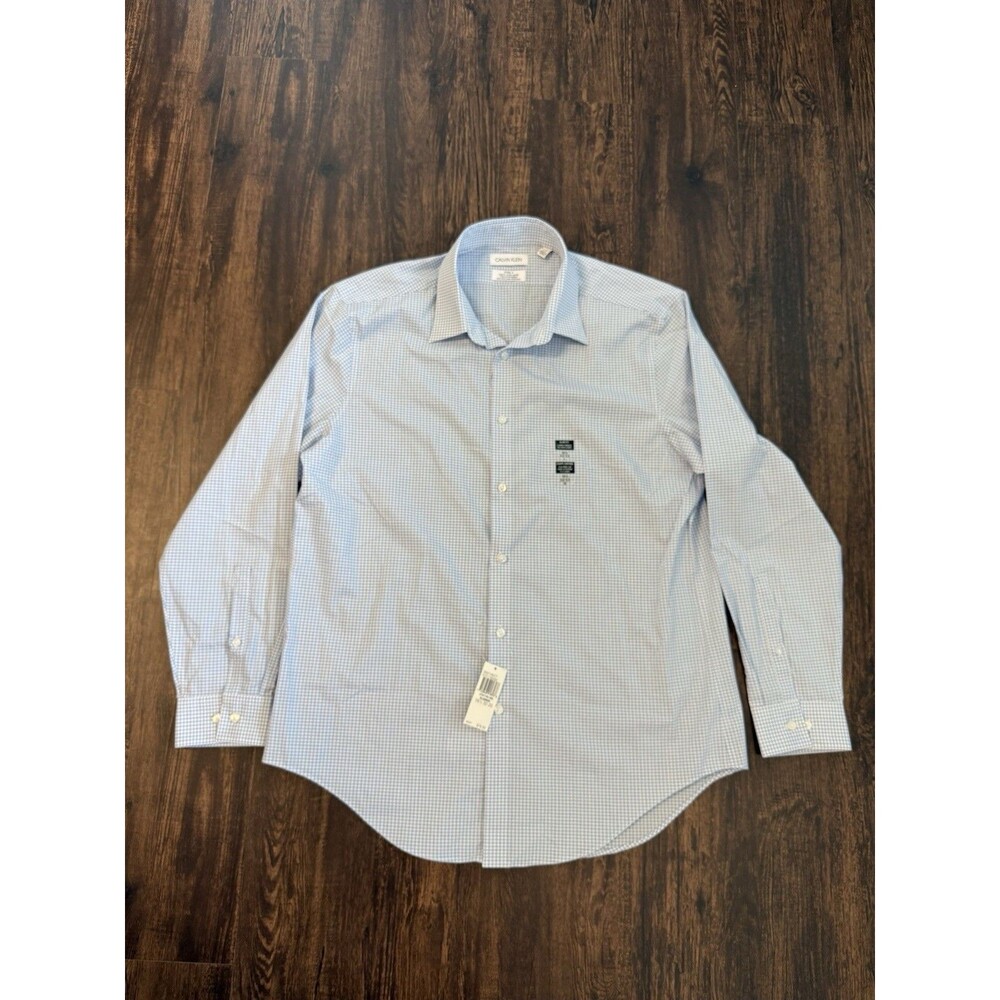 Calvin Klein Mens Regular fit Dress Shirt Large 16.5 32-33 Blue/white Plaid